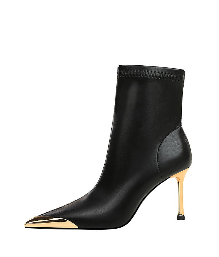 BIGTREE shoes Autumn Winter Boots Metal Pointed tip Women Boots Fashion Leather Boots High Heels Stilettos New Women Ankle Boots