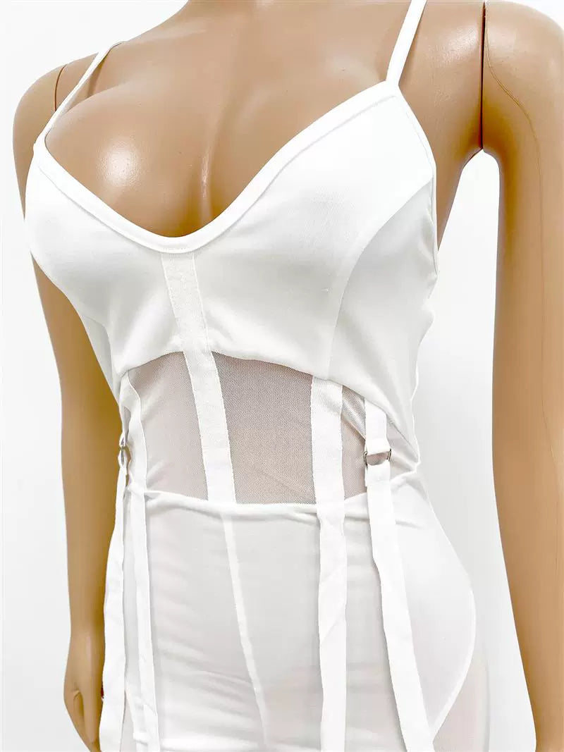 European and American Women's Clothing See-through Sexy Suspender Mesh Jumpsuit