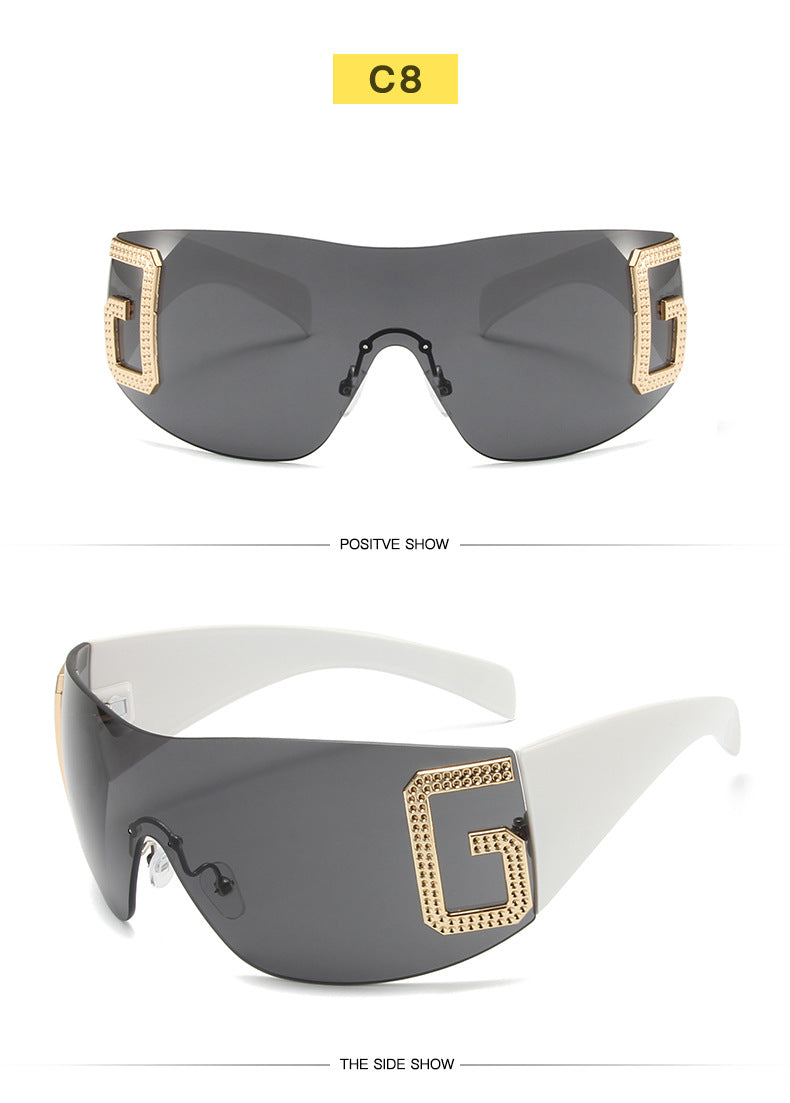 2024 New Oversized Rimless Sunglasses Women Fashion One-Piece Shield Sun Glasses For Female Streetwear Y2k Sunglass Ladies UV400