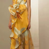 French Style Retro Elegant Waist Trimming Casual Print Sloping Shoulder Dress Printed One Shoulder Dress