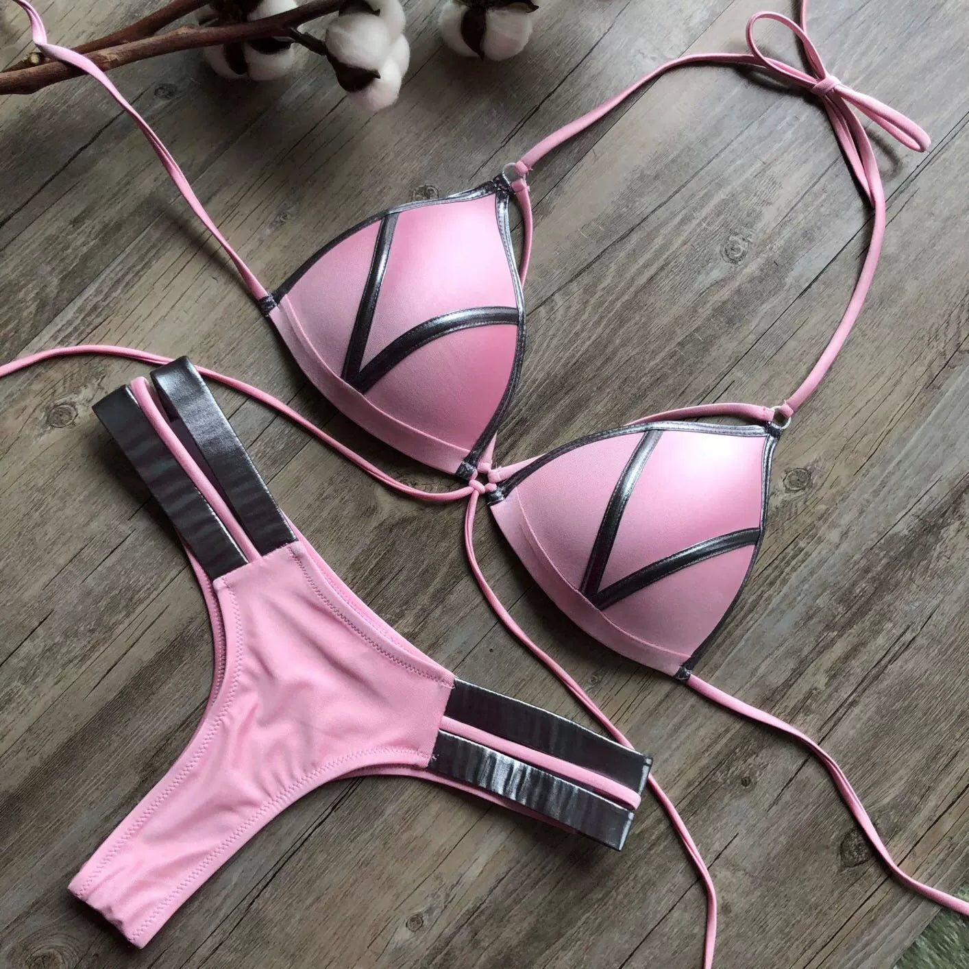 Hot Spring Sexy Bikini Lace-up Cutout Sexy Bronzing Bikini Hard Bag Hollow out Separates Swimsuit Bikini