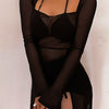 Transition Sexy Zone Black Sheer Mesh Sexy Temperament Split Long Dress Hot Spring Bikini Blouse Pure Desire Style