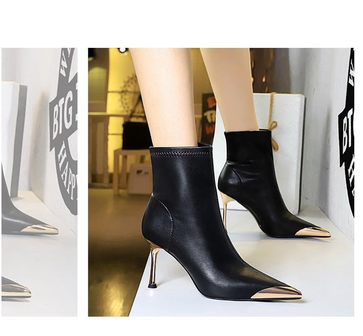 BIGTREE shoes Autumn Winter Boots Metal Pointed tip Women Boots Fashion Leather Boots High Heels Stilettos New Women Ankle Boots