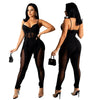 European and American Women's Clothing See-through Sexy Suspender Mesh Jumpsuit