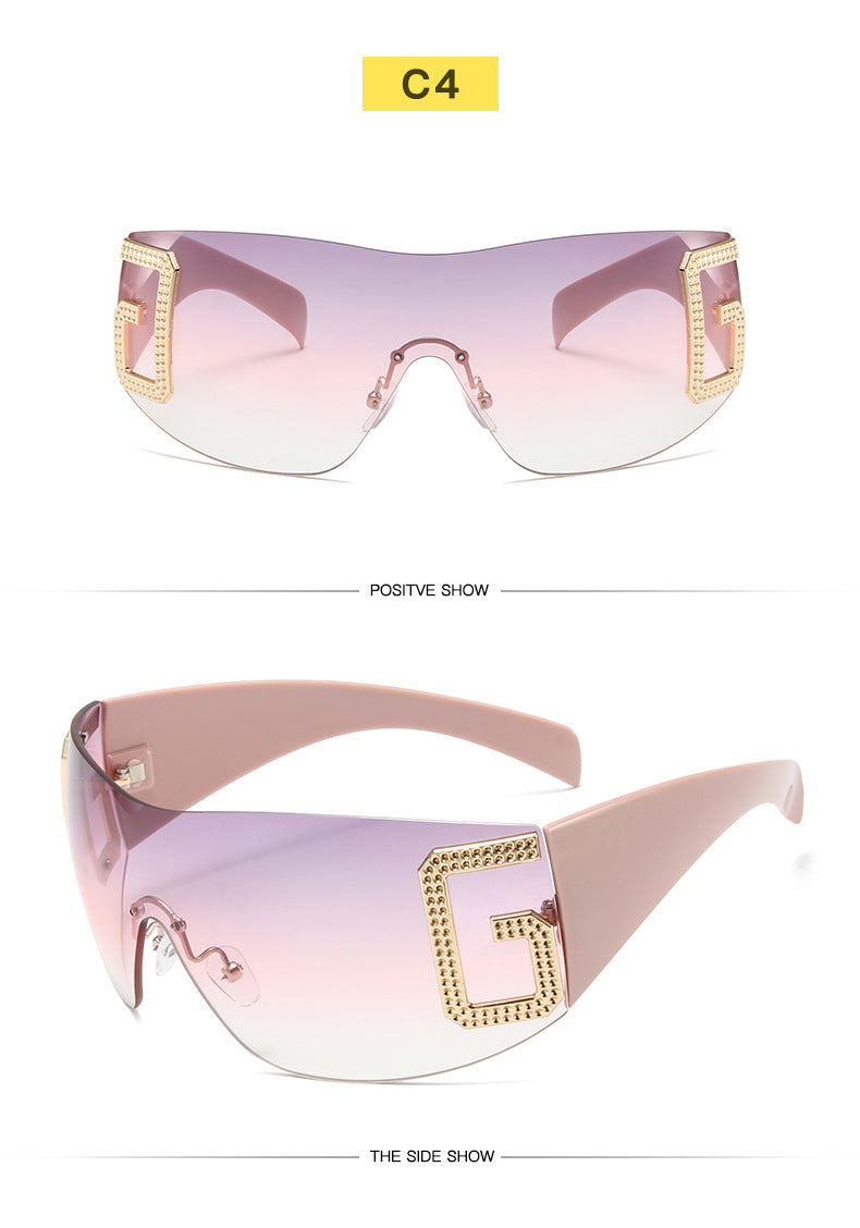 2024 New Oversized Rimless Sunglasses Women Fashion One-Piece Shield Sun Glasses For Female Streetwear Y2k Sunglass Ladies UV400
