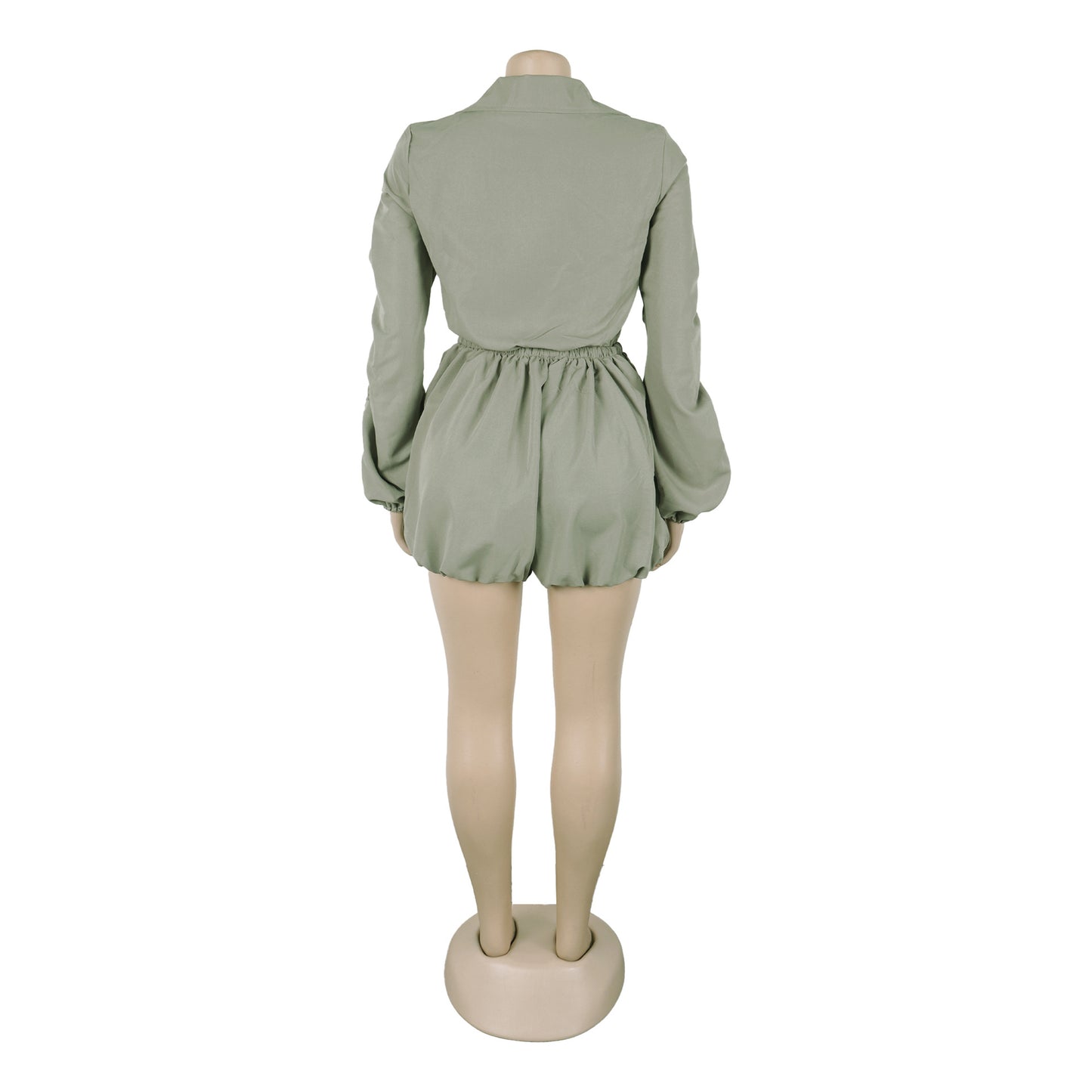 CM.YAYA Vintge Women's Blouse Style Ruched Up Long Sleeve Romper Playsuit 2025 Summer Streetwear Basic Overall Outfits Jumpsuits