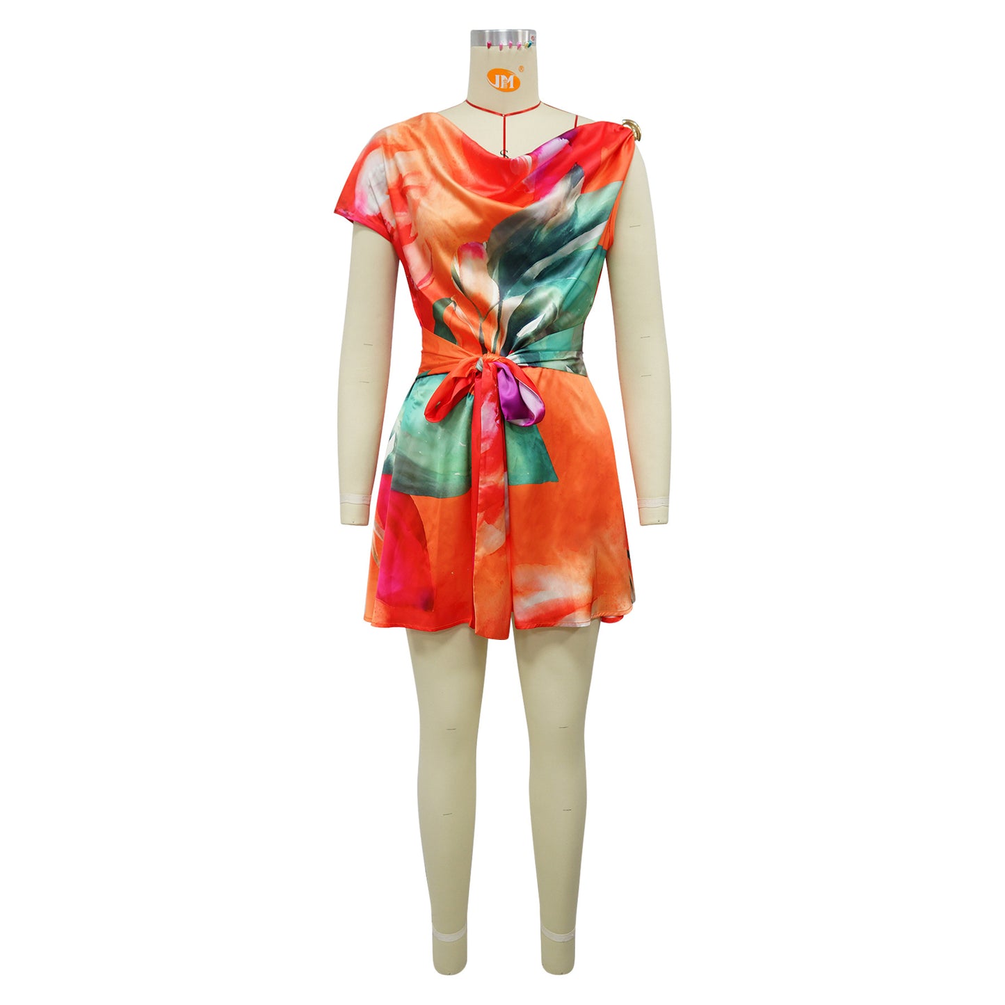 CM.YAYA Women Tie Dye Print Beach Sleeveless V-neck Sashes Sexy Party Club Playsuits Jumpsuit 2025 Summer One Piece Suit Rompers
