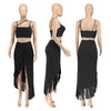CM.YAYA Summer Women Sets Sleeveless Sexy Strap Crop Top and Tassel Long Skirt Sets Night Club Party Beach 2 Two Piece Sets