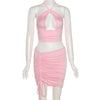Women's Neck Hanging Hollow Strap Short Top Set Sexy Backless Sleeveless Tank Top and Short Skirt Casual Street Wear Club Party