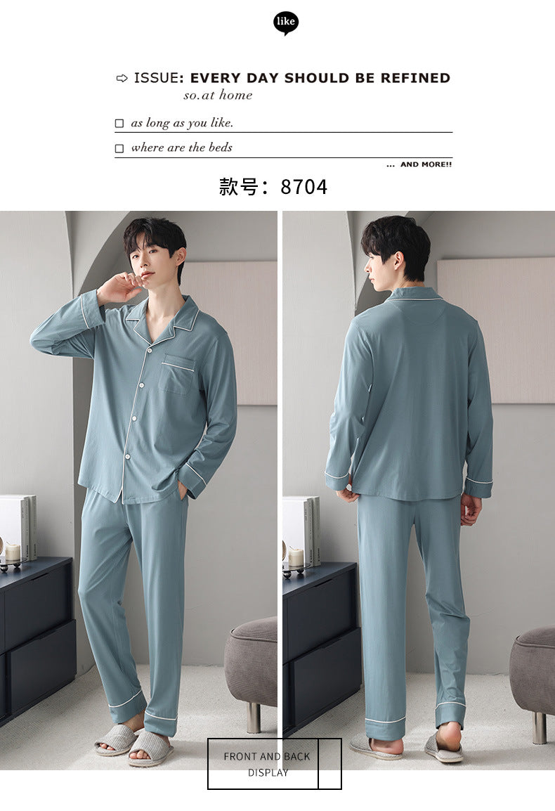 Autumn Pajamas Sets Men Long Sleeve Modal Cotton Thin Teenage Boys' Large Size Spring Outwear Home Cloth Suit Sleepwear Male