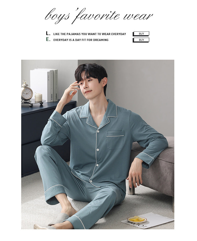 Autumn Pajamas Sets Men Long Sleeve Modal Cotton Thin Teenage Boys' Large Size Spring Outwear Home Cloth Suit Sleepwear Male