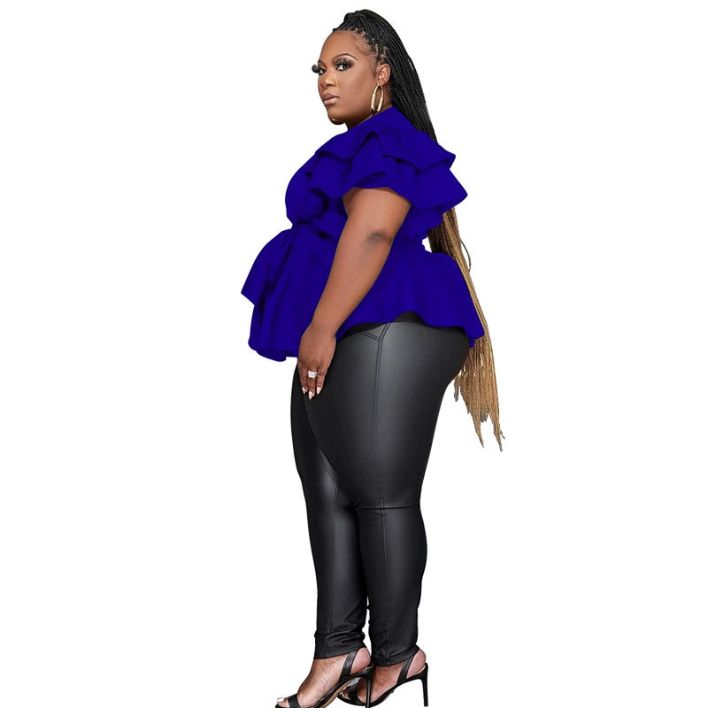 Plus Size Party Top Women Big SizeV Neck Wedding Evening Red