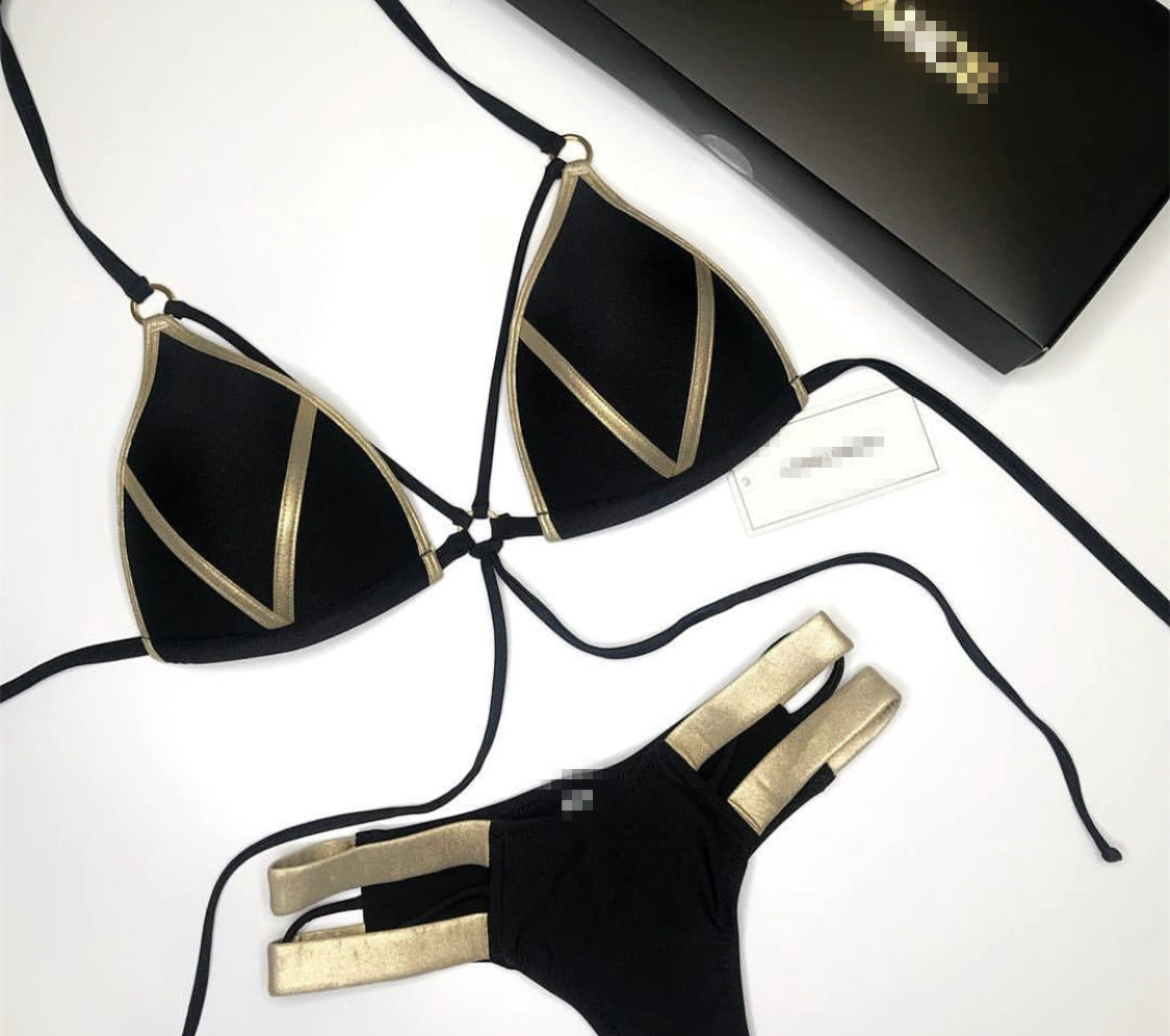 New New Arrival Nylon Triangle Bronzing Patchwork Bikini Lady Sexy Swimwear Swimsuit Export Bikini 8 Colors