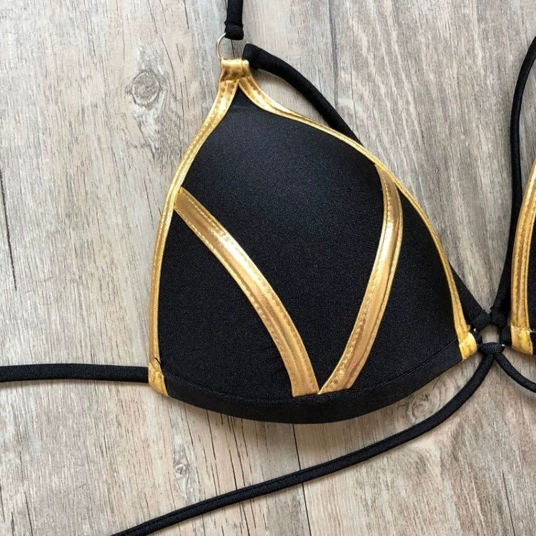 2023 New Arrival Nylon Triangle Bronzing Patchwork Bikini Lady Sexy Swimwear Swimsuit Export Bikini 8 Colors