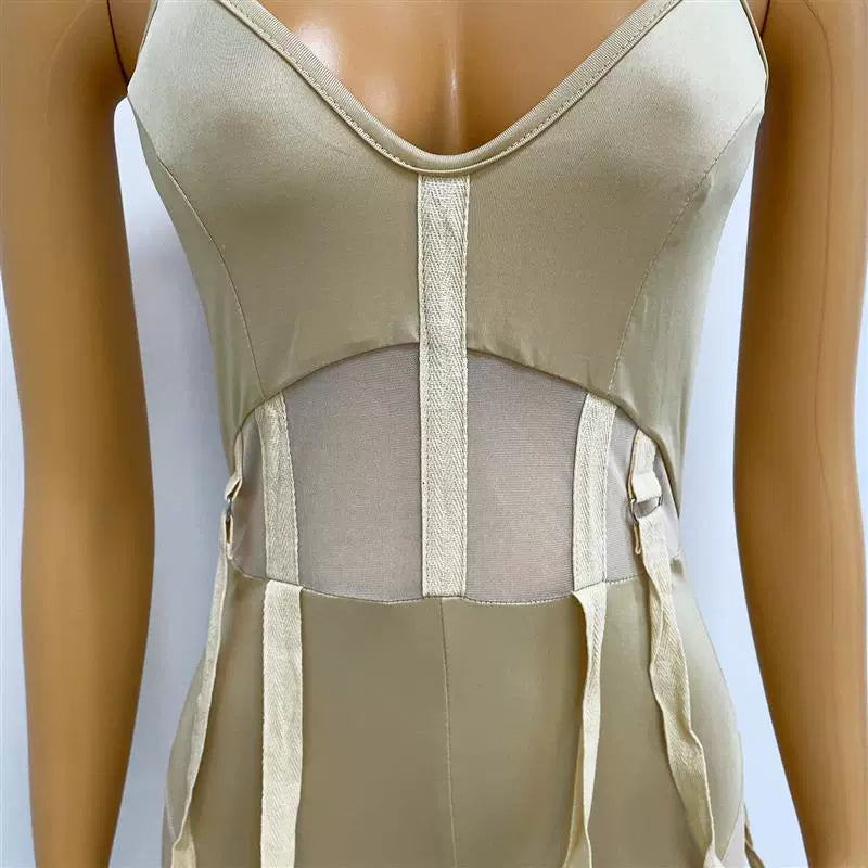 European and American Women's Clothing See-through Sexy Suspender Mesh Jumpsuit