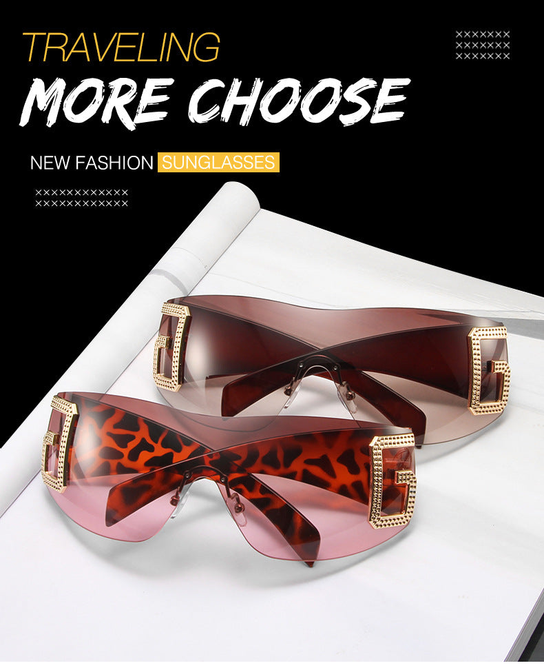 2024 New Oversized Rimless Sunglasses Women Fashion One-Piece Shield Sun Glasses For Female Streetwear Y2k Sunglass Ladies UV400