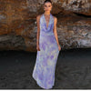 Sylcue Wizard of Oz Elegant Retro Tie-Dyed Fresh Print Deep V-neck Halter Dress Waist-Slimming Long Dress Summer