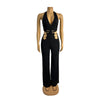 CM.YAYA Women V-Neck Backless Straight Sleeveless Flare Jumpsuits 2025 Summer Hollow Out Sexy One Piece Set Streetwear Outfits