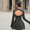 BKQU Elegant Off Shoulder Long Sleeve Mini Dress Women Sexy Strapless Backless Slim A-Line Short Dress Lady Chic Party Vestidos