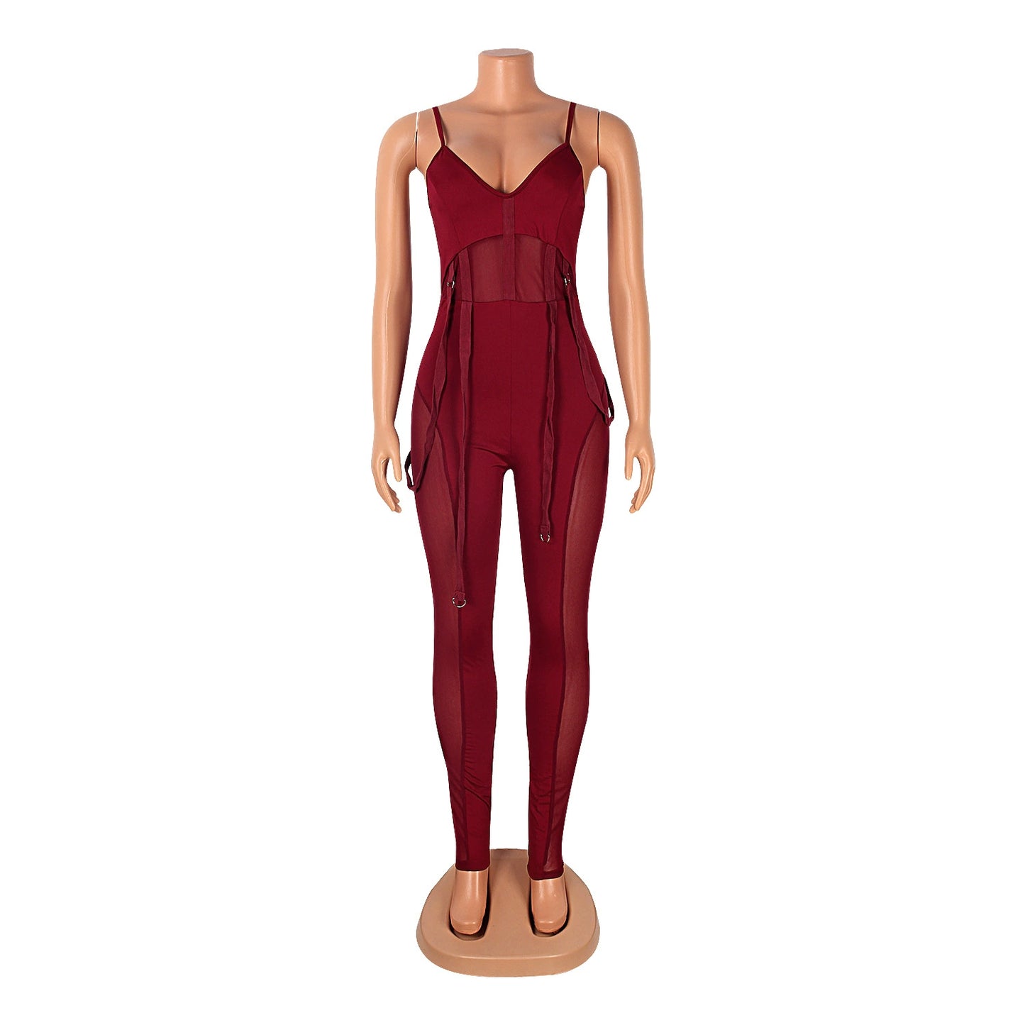 European and American Women's Clothing See-through Sexy Suspender Mesh Jumpsuit