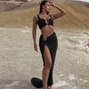 Fashion Pure Desire Style 2024 Spring and Summer New Sexy Pure Color Sling Bandeau Slim-Fit Fold Split Skirt Suit