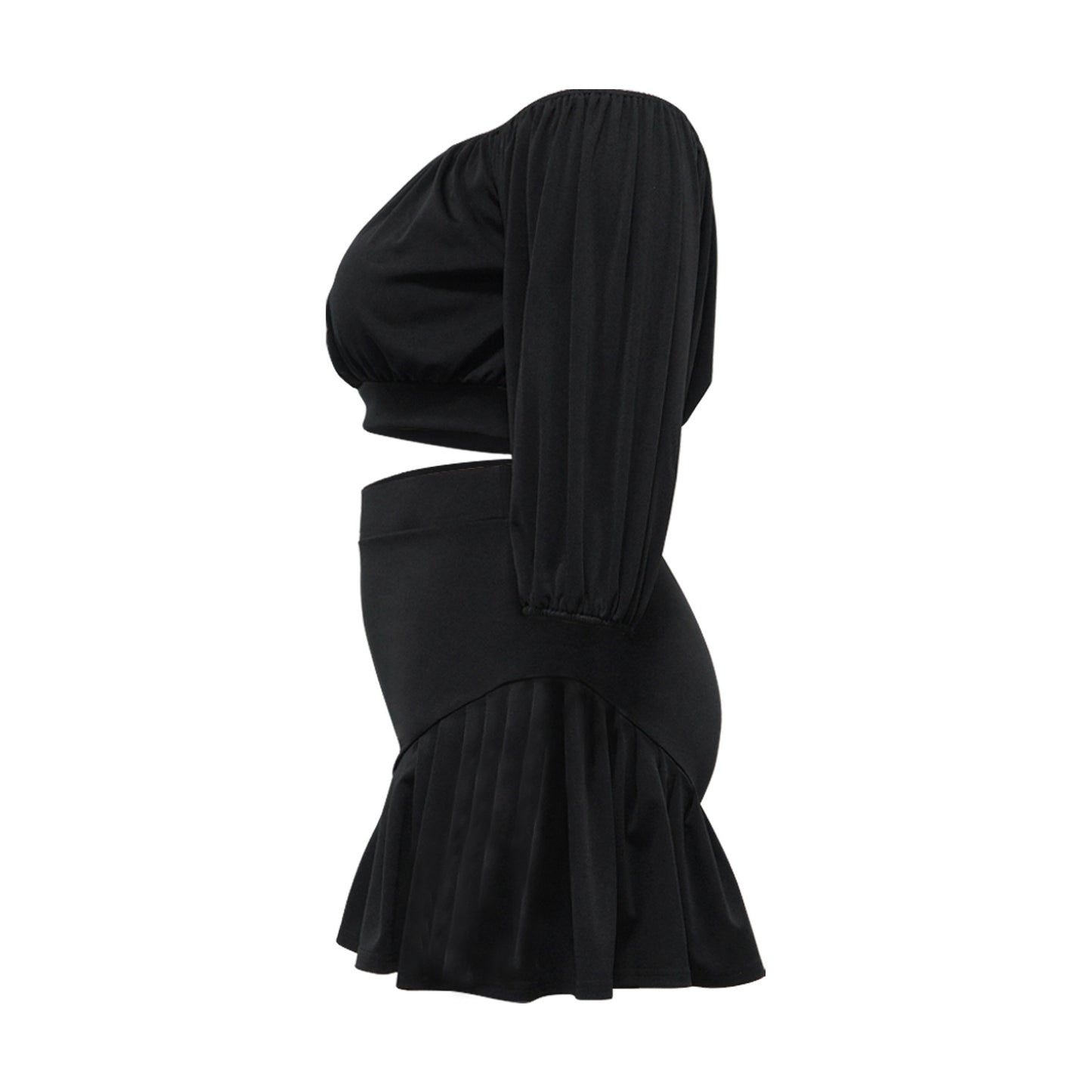 CM.YAYA Plus Size Women's Set Long Sleeve Slash Neck T-Shirt and Shorts 2025 Summer Ruched Two 2 Piece Set Outfits Tracksuit