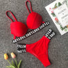New Sexy Print English Letter Bikini with Steel Bracket Black Sports Separates Swimsuit Three-Point Red