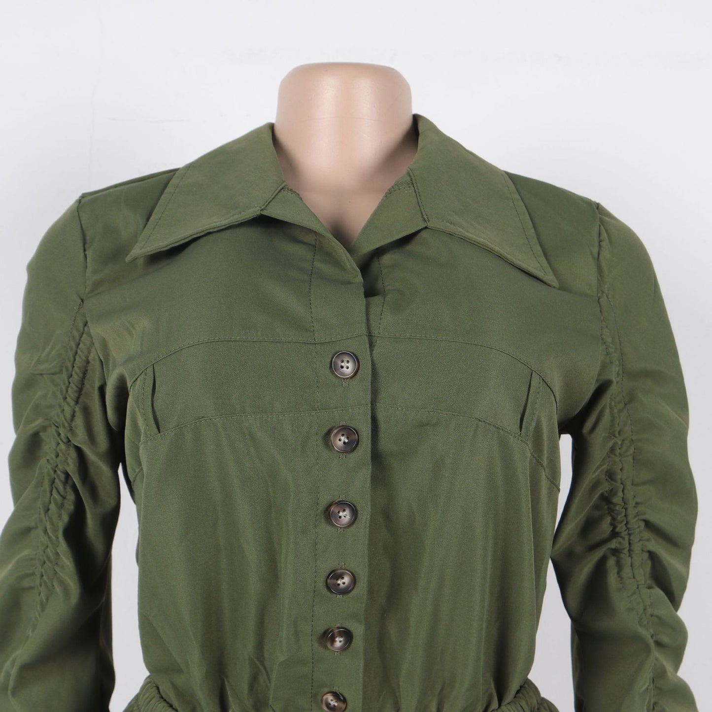 CM.YAYA Vintge Women's Blouse Style Ruched Up Long Sleeve Romper Playsuit 2025 Summer Streetwear Basic Overall Outfits Jumpsuits