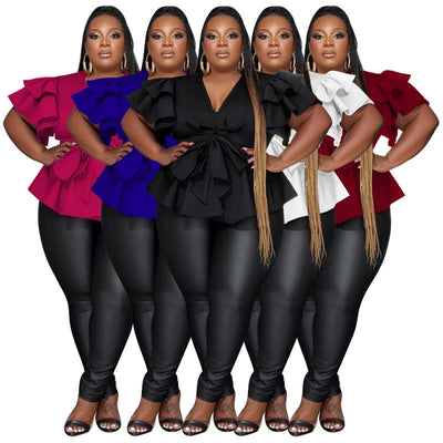 Plus Size Party Top Women Big SizeV Neck Wedding Evening Red