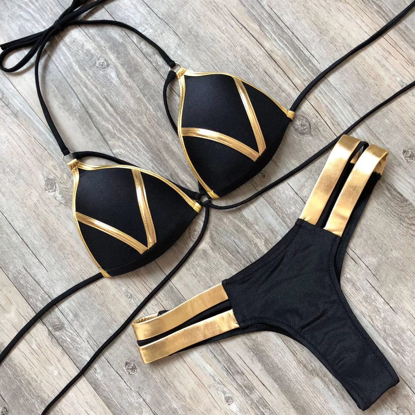 Hot Spring Sexy Bikini Lace-up Cutout Sexy Bronzing Bikini Hard Bag Hollow out Separates Swimsuit Bikini