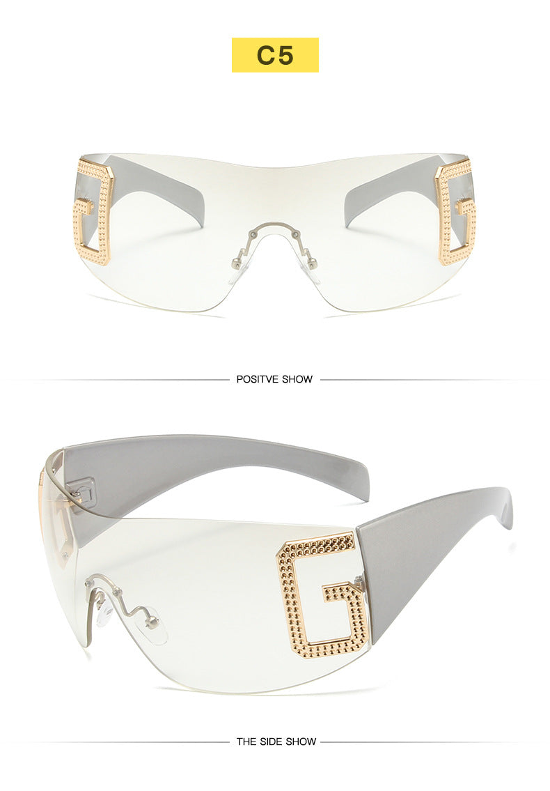 2024 New Oversized Rimless Sunglasses Women Fashion One-Piece Shield Sun Glasses For Female Streetwear Y2k Sunglass Ladies UV400