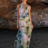Sylcue Wizard of Oz Elegant Retro Tie-Dyed Fresh Print Deep V-neck Halter Dress Waist-Slimming Long Dress Summer