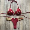 2023 New Arrival Nylon Triangle Bronzing Patchwork Bikini Lady Sexy Swimwear Swimsuit Export Bikini 8 Colors