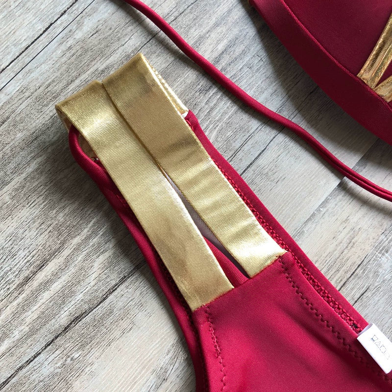 New New Arrival Nylon Triangle Bronzing Patchwork Bikini Lady Sexy Swimwear Swimsuit Export Bikini 8 Colors
