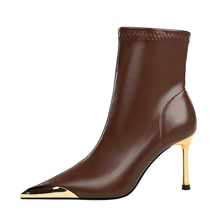 BIGTREE shoes Autumn Winter Boots Metal Pointed tip Women Boots Fashion Leather Boots High Heels Stilettos New Women Ankle Boots