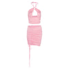 Women's Neck Hanging Hollow Strap Short Top Set Sexy Backless Sleeveless Tank Top and Short Skirt Casual Street Wear Club Party