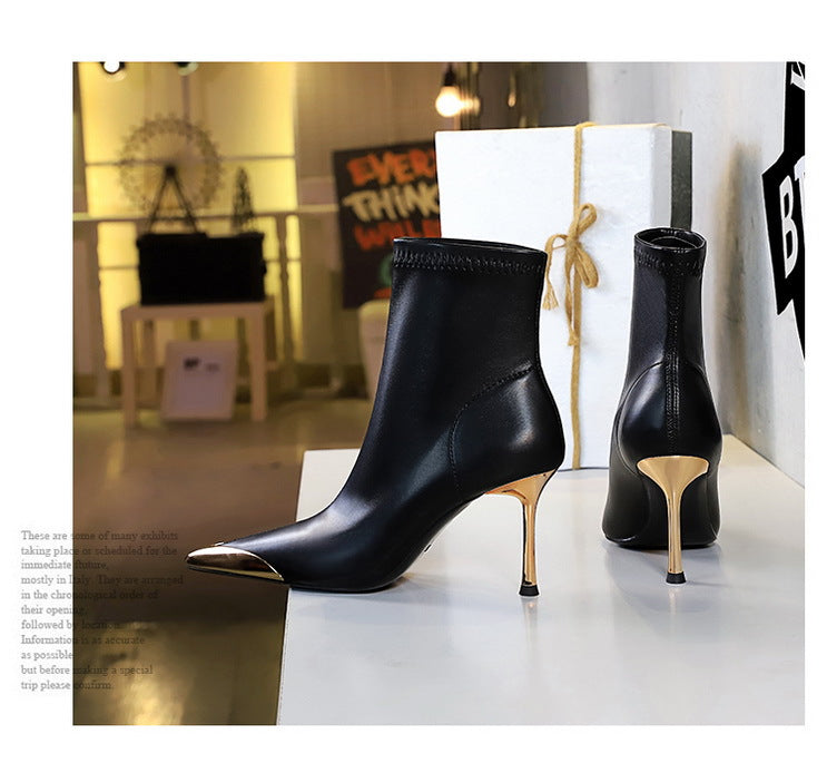 BIGTREE shoes Autumn Winter Boots Metal Pointed tip Women Boots Fashion Leather Boots High Heels Stilettos New Women Ankle Boots