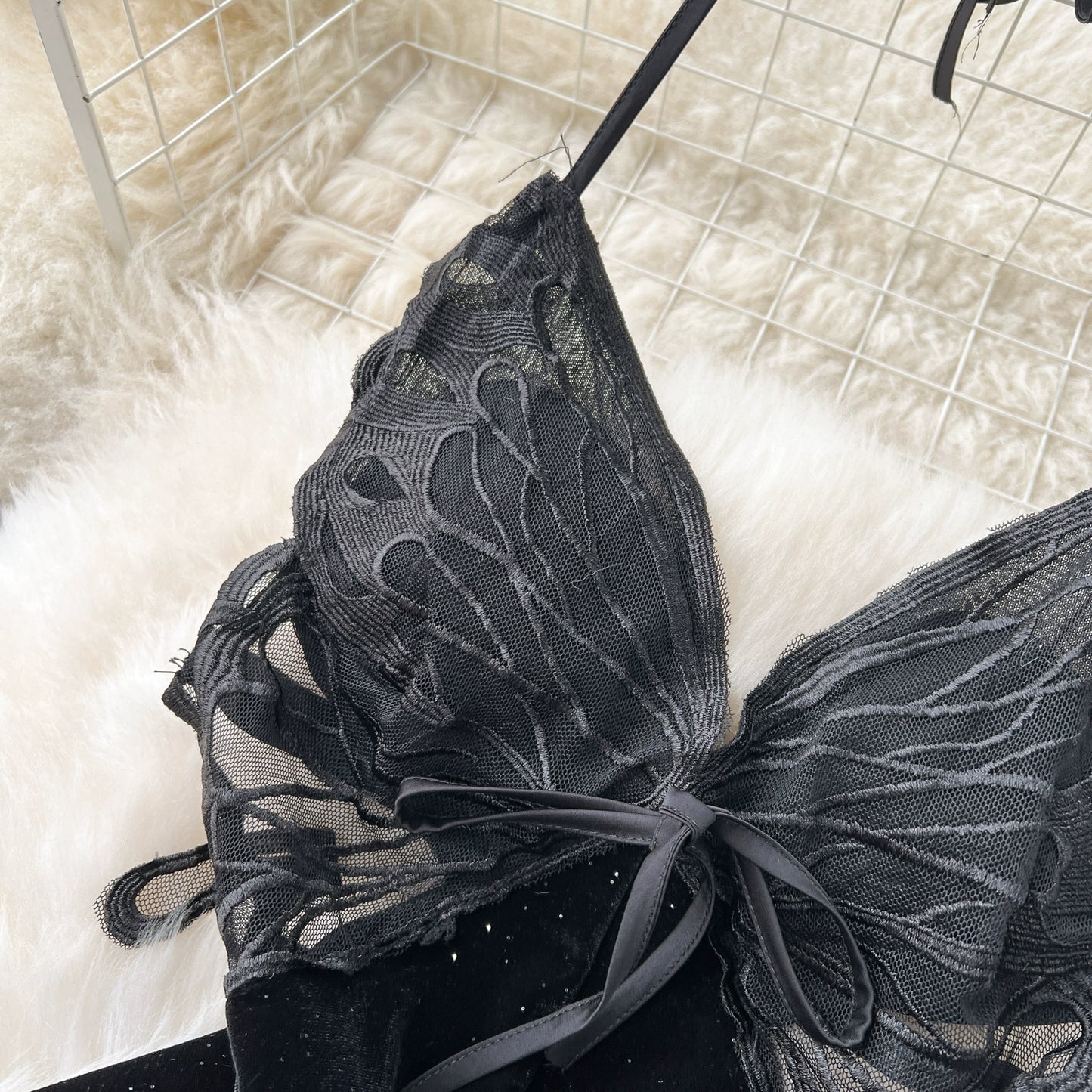 CHILLGIO Women Butterfly Velour Glitter Spaghetti Strap Sexy Fashion Backless Nightie Erotic Irregular A Line Pajamas Sundress