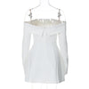 BKQU Elegant Off Shoulder Long Sleeve Mini Dress Women Sexy Strapless Backless Slim A-Line Short Dress Lady Chic Party Vestidos