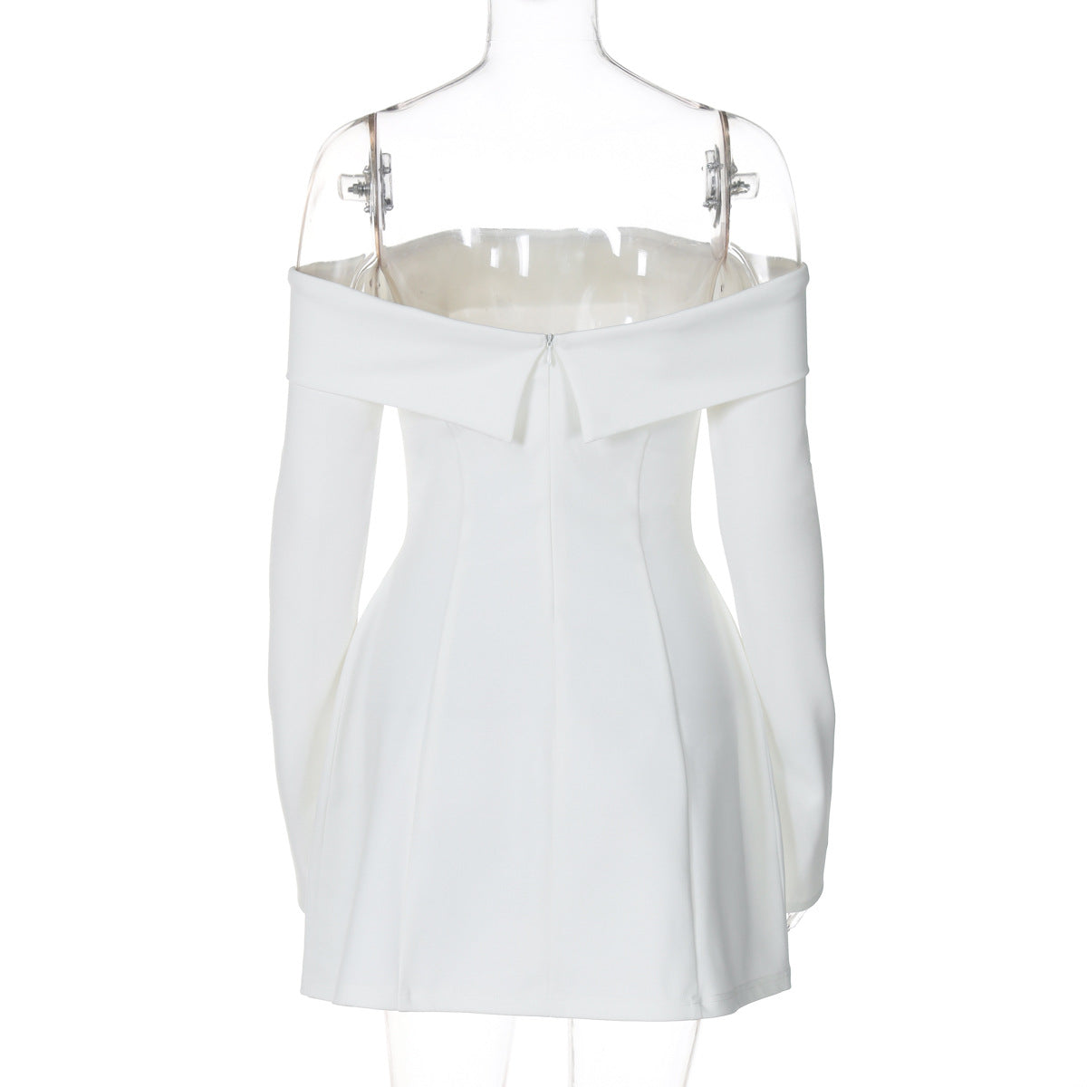 BKQU Elegant Off Shoulder Long Sleeve Mini Dress Women Sexy Strapless Backless Slim A-Line Short Dress Lady Chic Party Vestidos
