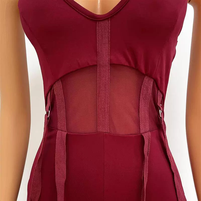 European and American Women's Clothing See-through Sexy Suspender Mesh Jumpsuit