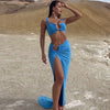 Fashion Pure Desire Style 2024 Spring and Summer New Sexy Pure Color Sling Bandeau Slim-Fit Fold Split Skirt Suit