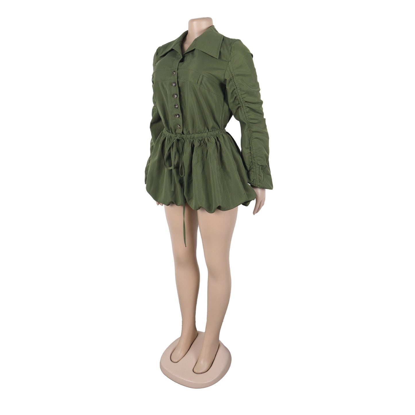 CM.YAYA Vintge Women's Blouse Style Ruched Up Long Sleeve Romper Playsuit 2025 Summer Streetwear Basic Overall Outfits Jumpsuits