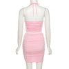 Women's Neck Hanging Hollow Strap Short Top Set Sexy Backless Sleeveless Tank Top and Short Skirt Casual Street Wear Club Party