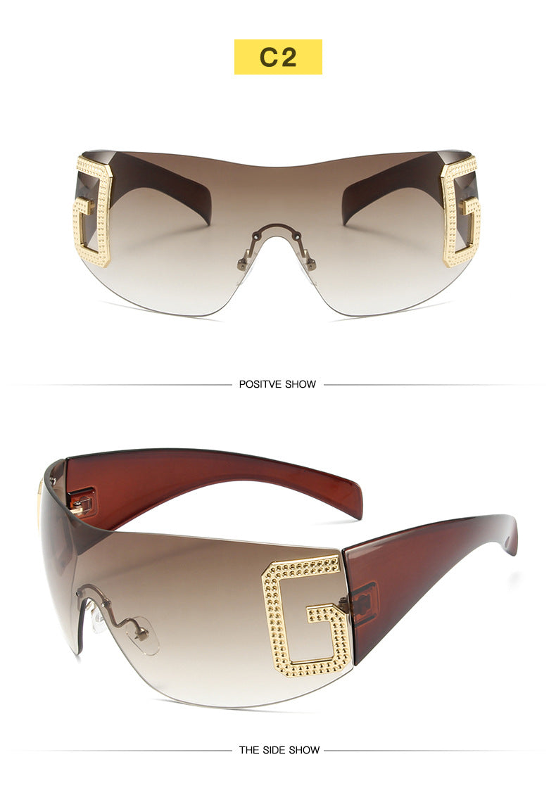 2024 New Oversized Rimless Sunglasses Women Fashion One-Piece Shield Sun Glasses For Female Streetwear Y2k Sunglass Ladies UV400