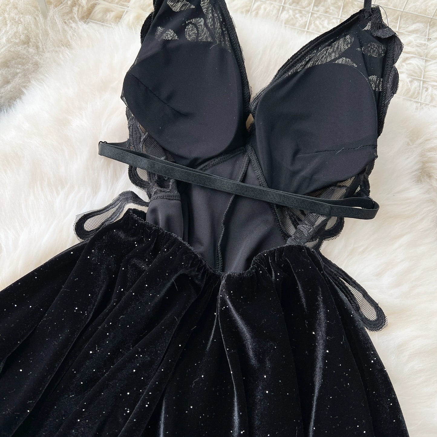 CHILLGIO Women Butterfly Velour Glitter Spaghetti Strap Sexy Fashion Backless Nightie Erotic Irregular A Line Pajamas Sundress