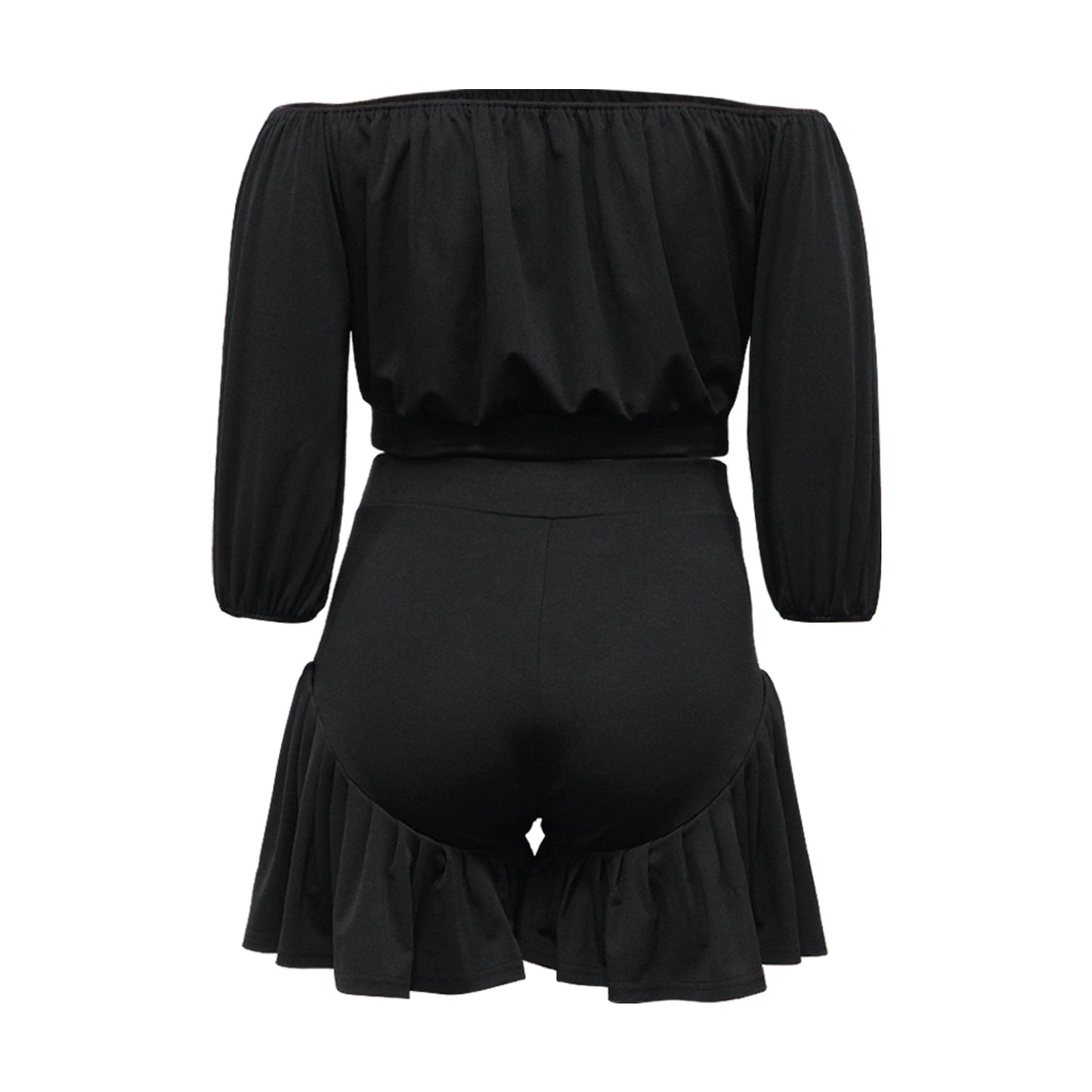 CM.YAYA Plus Size Women's Set Long Sleeve Slash Neck T-Shirt and Shorts 2025 Summer Ruched Two 2 Piece Set Outfits Tracksuit