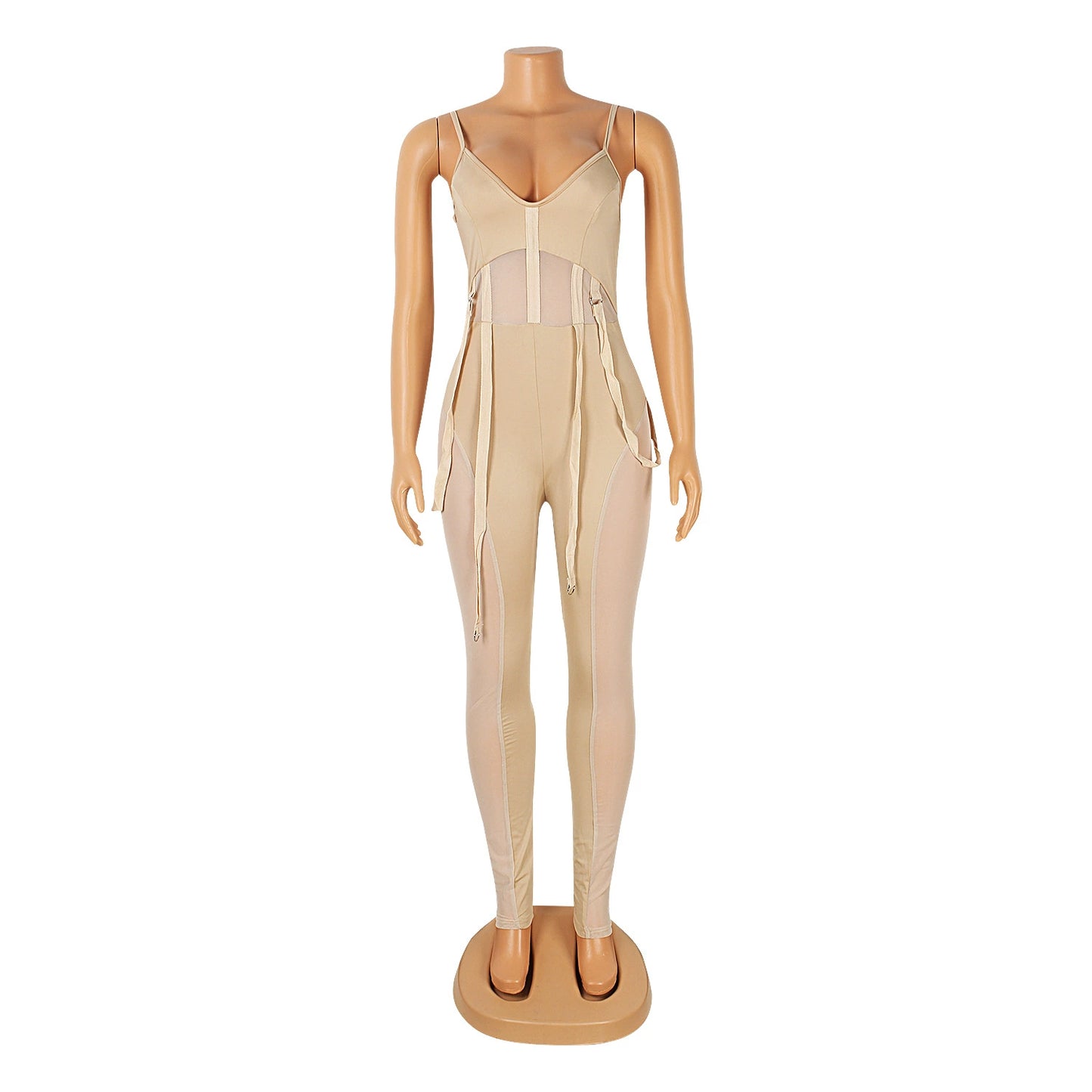European and American Women's Clothing See-through Sexy Suspender Mesh Jumpsuit