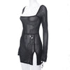 Transition Sexy Zone Black Sheer Mesh Sexy Temperament Split Long Dress Hot Spring Bikini Blouse Pure Desire Style