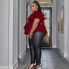 Plus Size Party Top Women Big SizeV Neck Wedding Evening Red